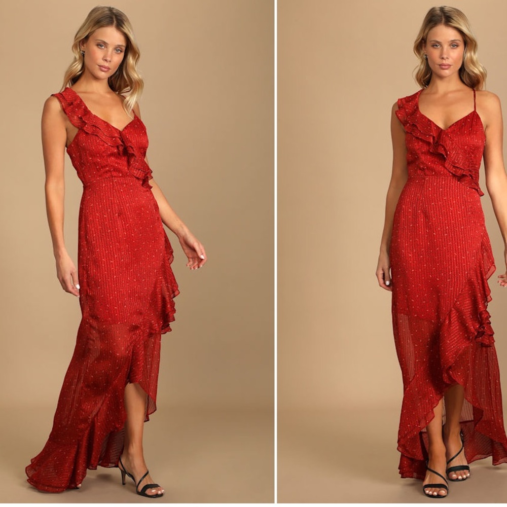 Lulu’s Elegant Red Ruffle Dress